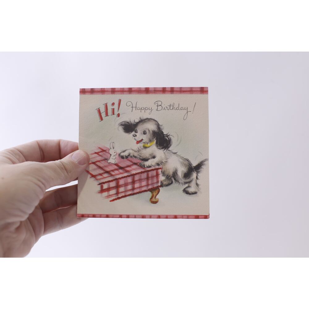 Puppy Playing with Toy Rabbit, Greeting Card, USED, Artistic, ~ 250125-WH 95